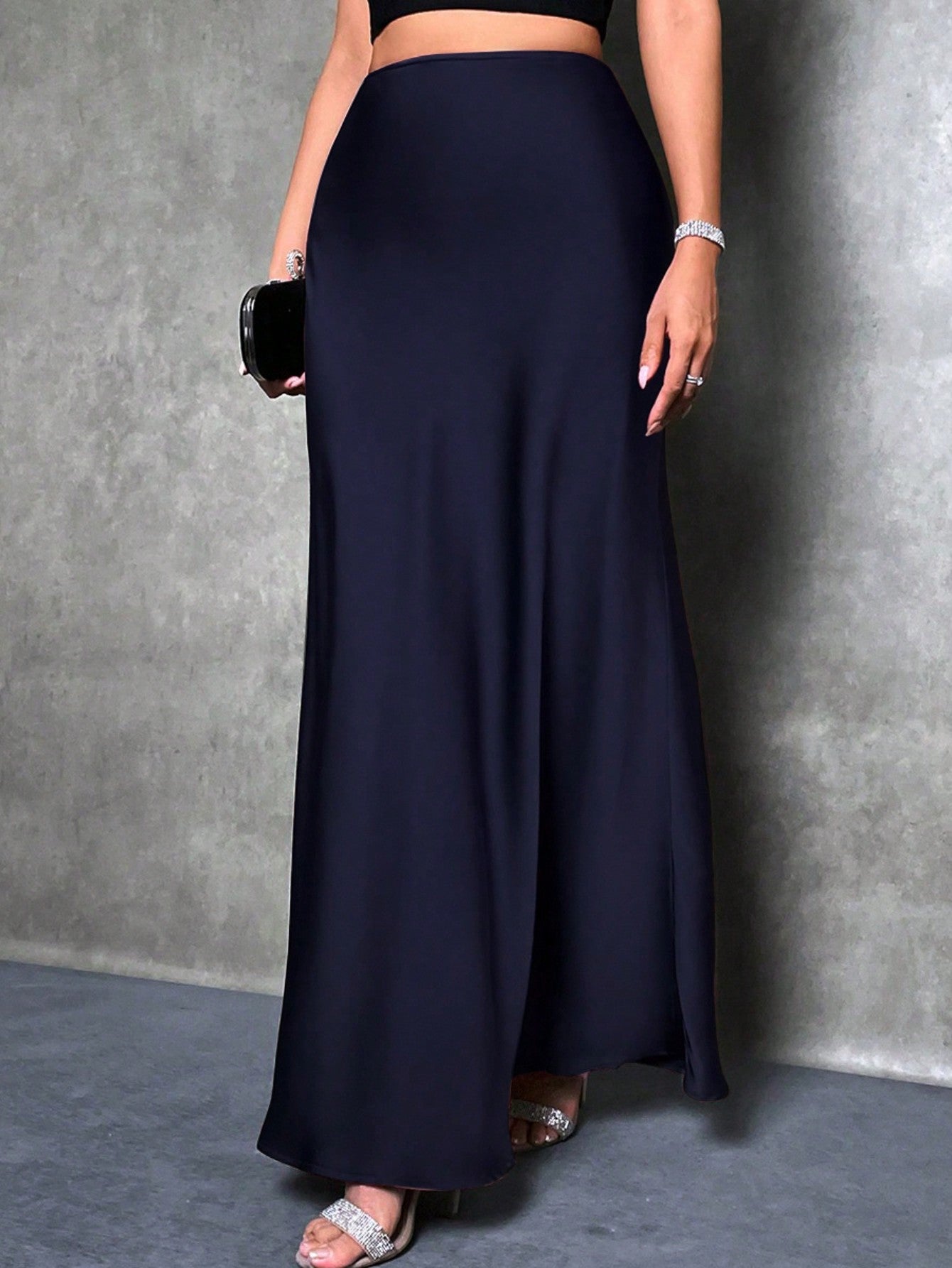 High Waist Solid Maxi Satin Skirt