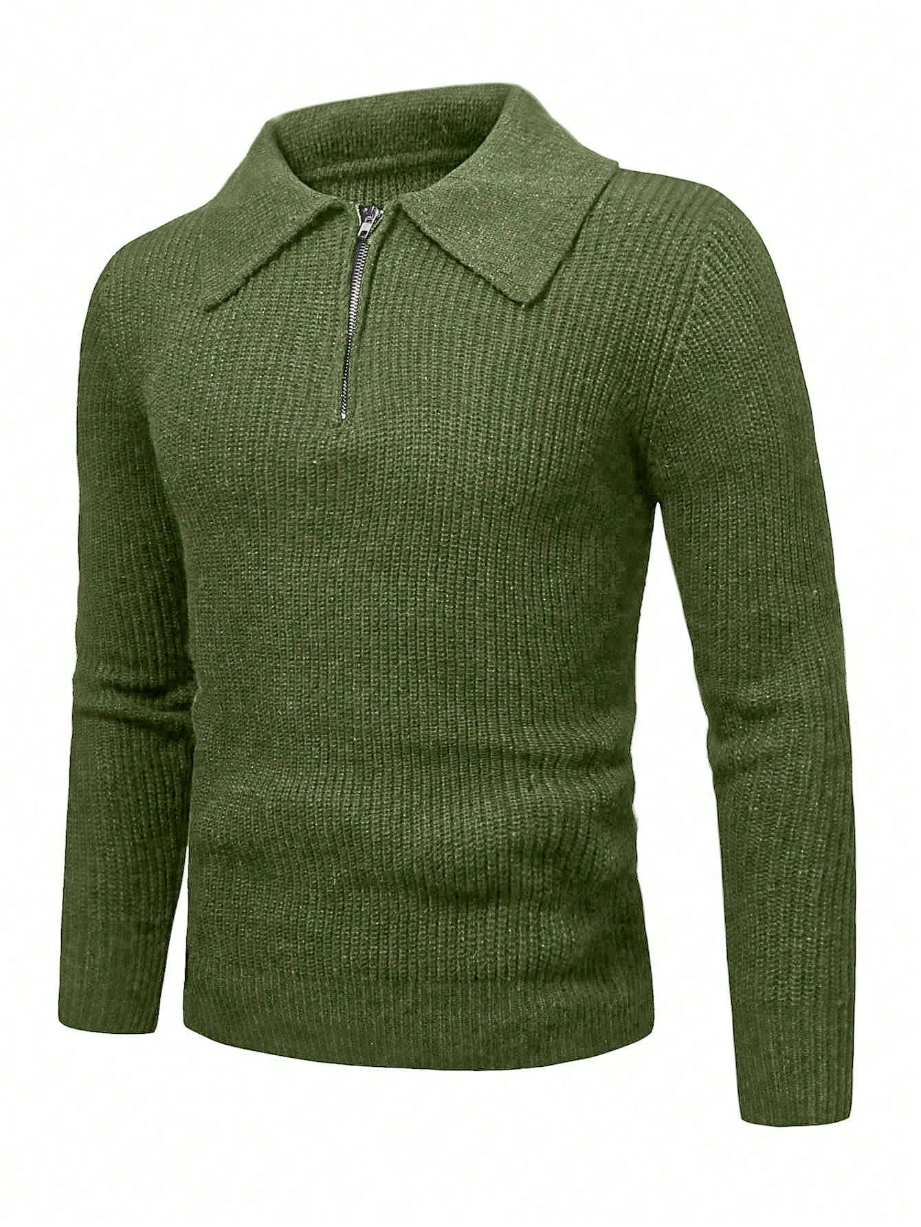 Men 1pc Quarter Zip Ribbed Knit Sweater