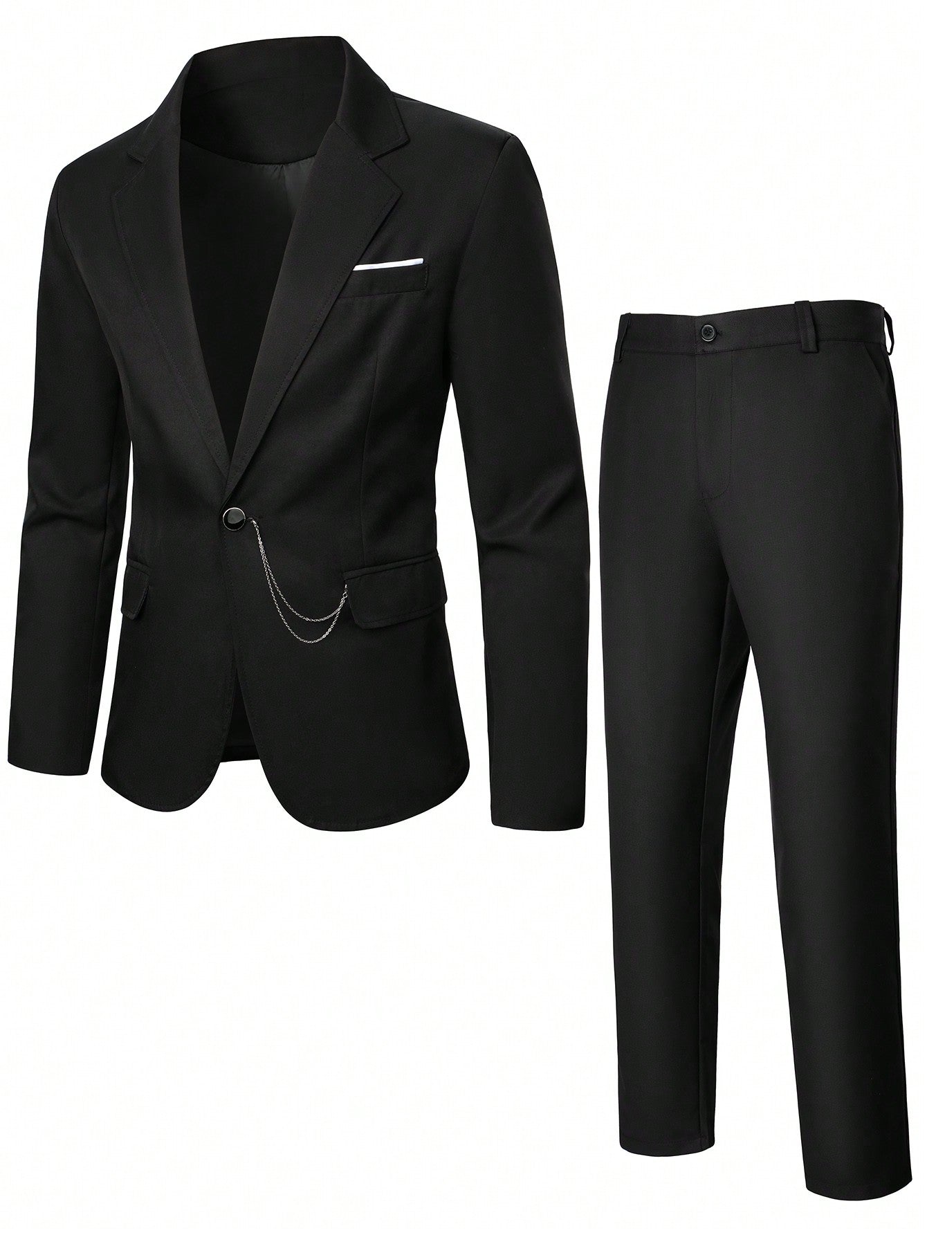 Men Lapel Neck Single Button Blazer & Suit Pants