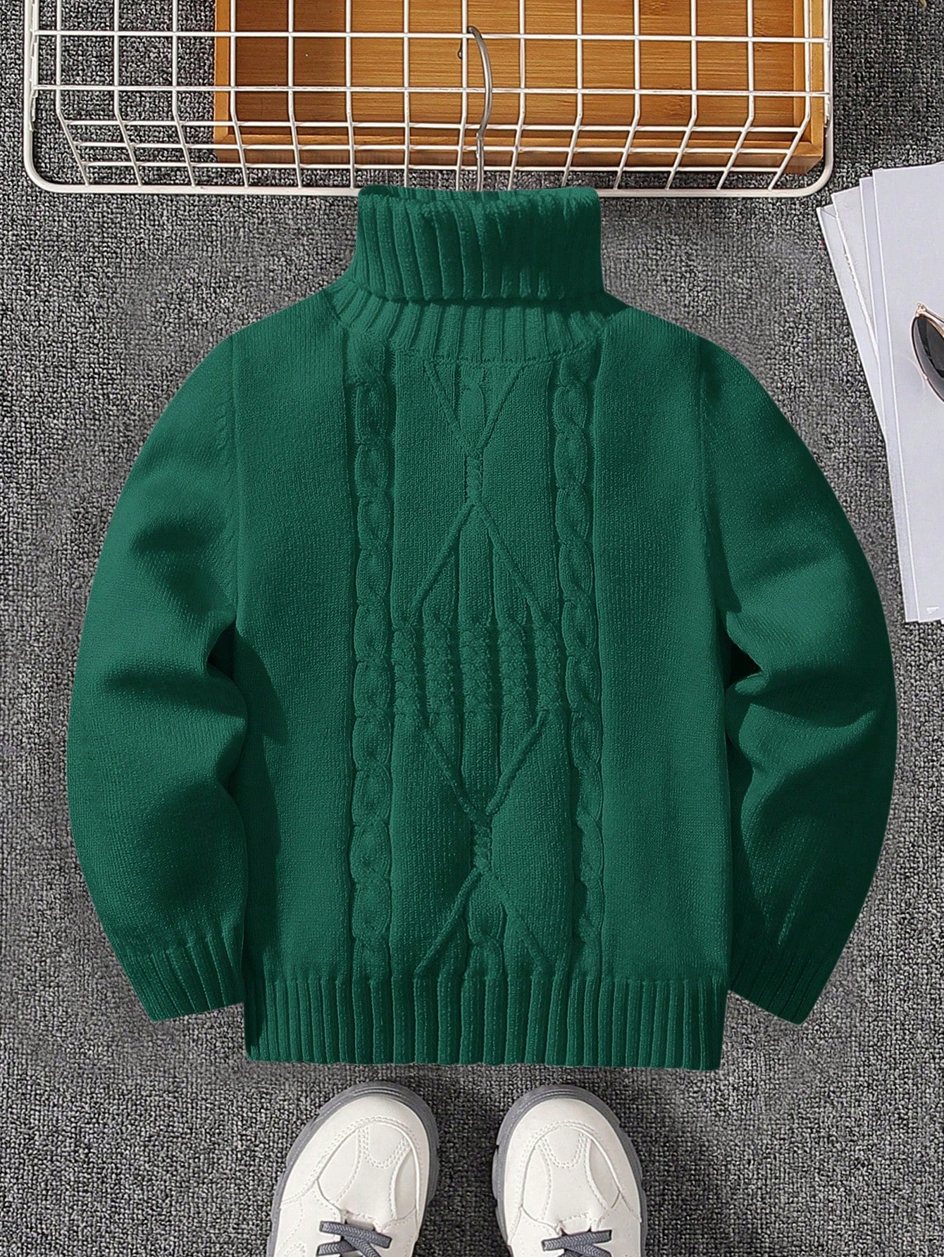 Young Boy Turtleneck Cable Knit Sweater