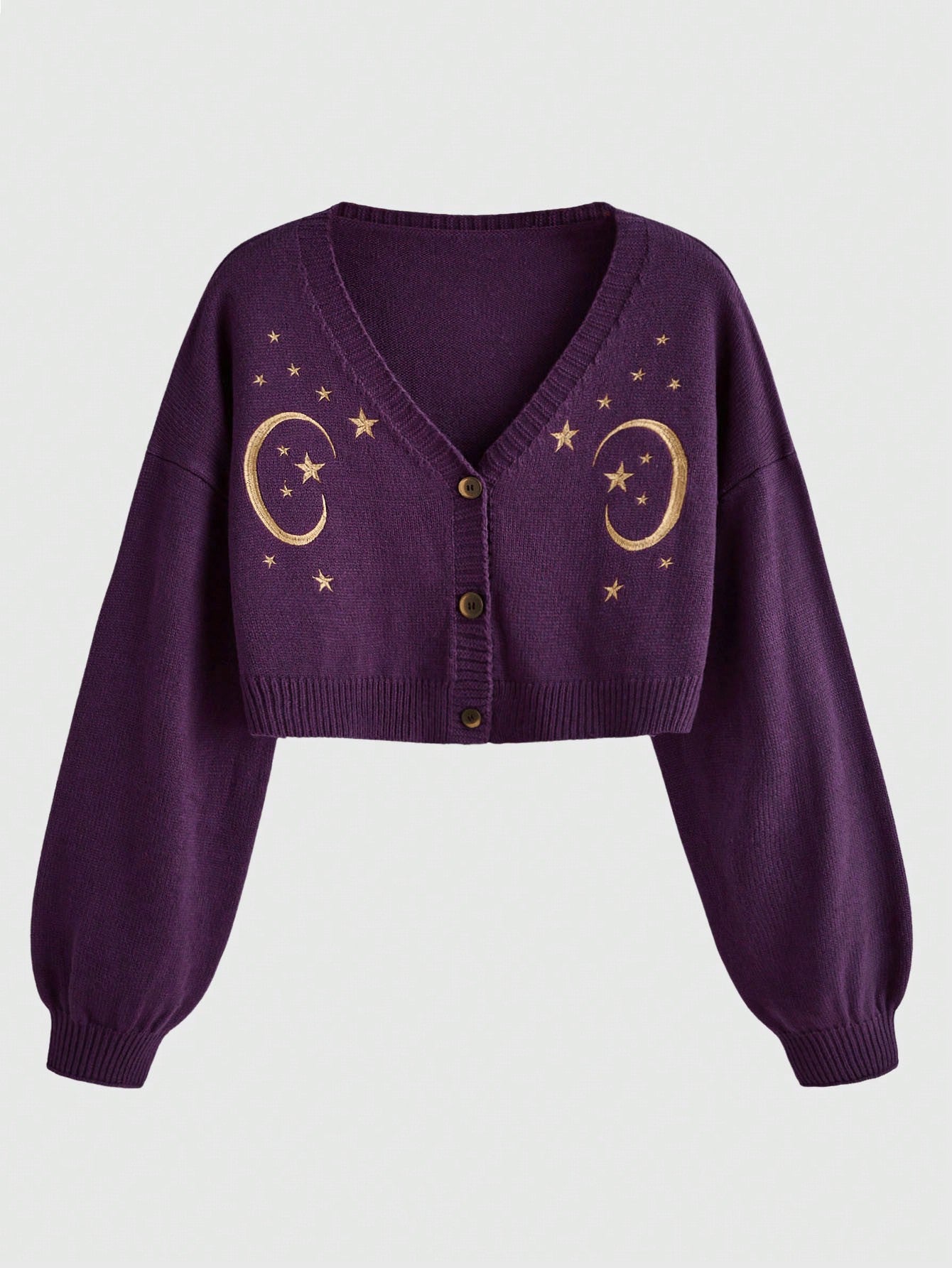 Plus Size Moon & Star Embroidery Cardigan With Drop Shoulder