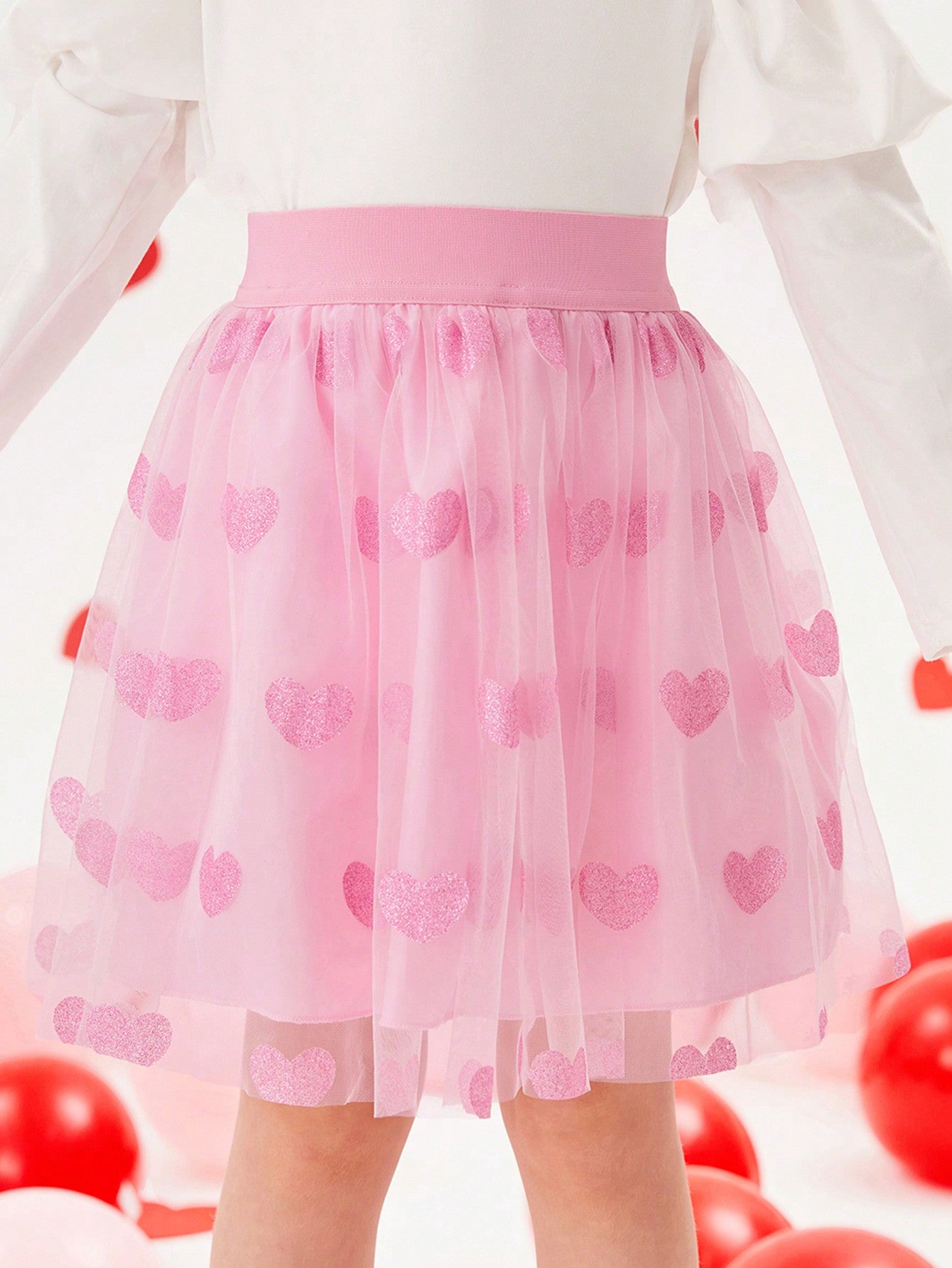 Young Girl Heart Sequin Mesh Skirt, Versatile Style