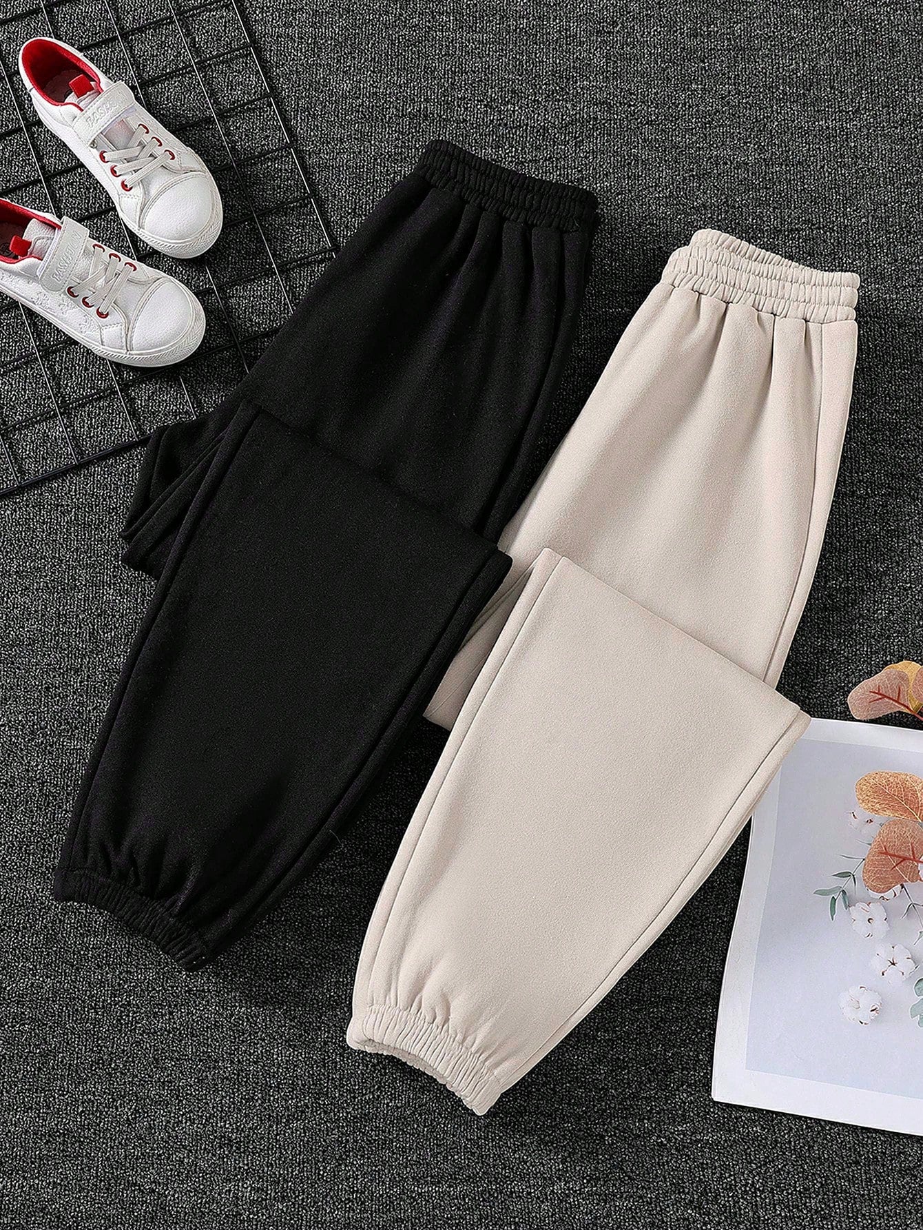 2pcs/set Teenage Girls' Casual Black & White Tracksuit, Including Sweatshirt And Sweatpants