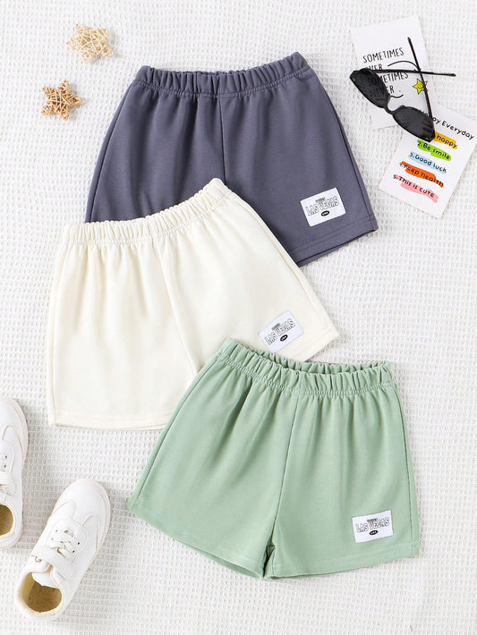 Kids Tween Girl Summer Casual 3pcs Set, Grey/White/Green Color Combination, Comfortable Shorts Outfit