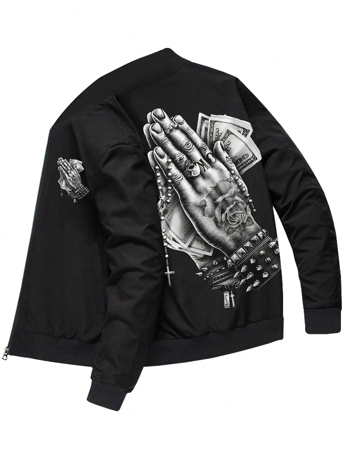 Men Hand & Letter Graphic Bomber Jacket