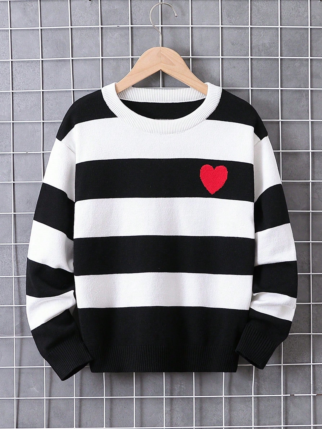 Tween Boys' Striped Heart Crew Neck Sweater