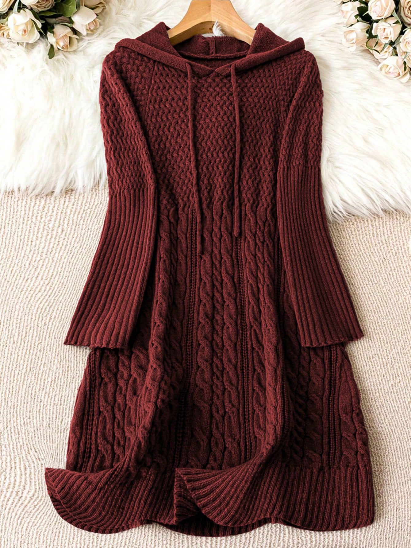 Women’S Plus Size Drawstring Hooded Sweater Dress