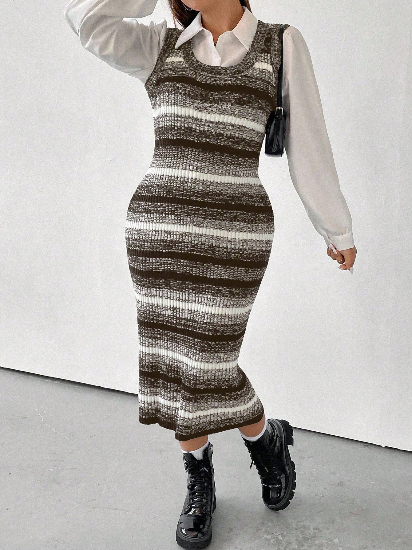 Plus Striped Pattern Sweater Dress Without Blouse