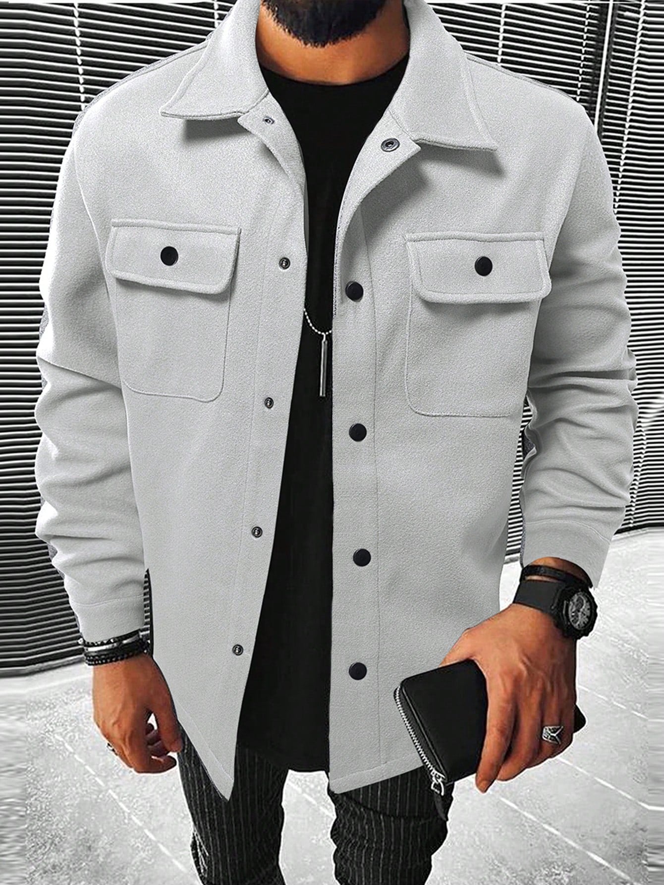 Men Flap Pocket Overcoat