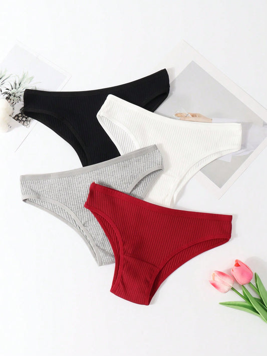 Teen Girls' Underwear 4pcs Plain Basic Style Multi-Color Twisted Triangle Panties