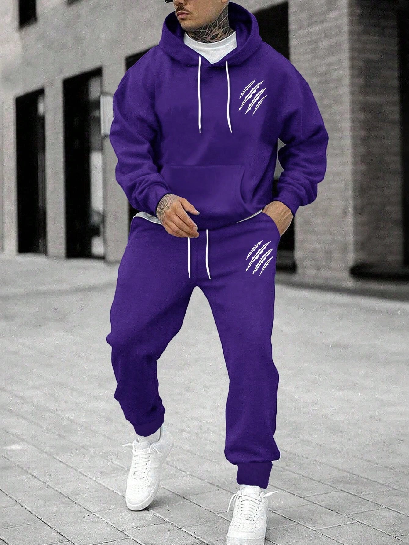 Men's Claw Pattern Drop Shoulder Hoodie And Joggers Set