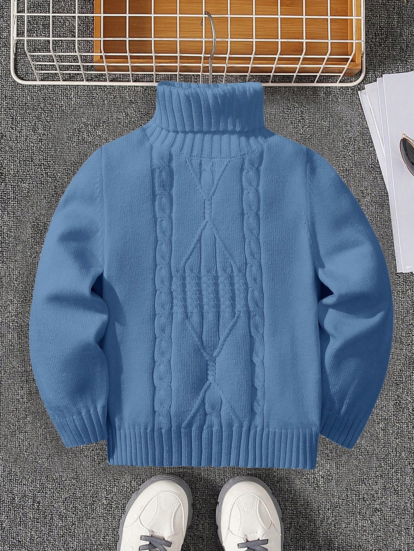 Young Boy Turtleneck Cable Knit Sweater