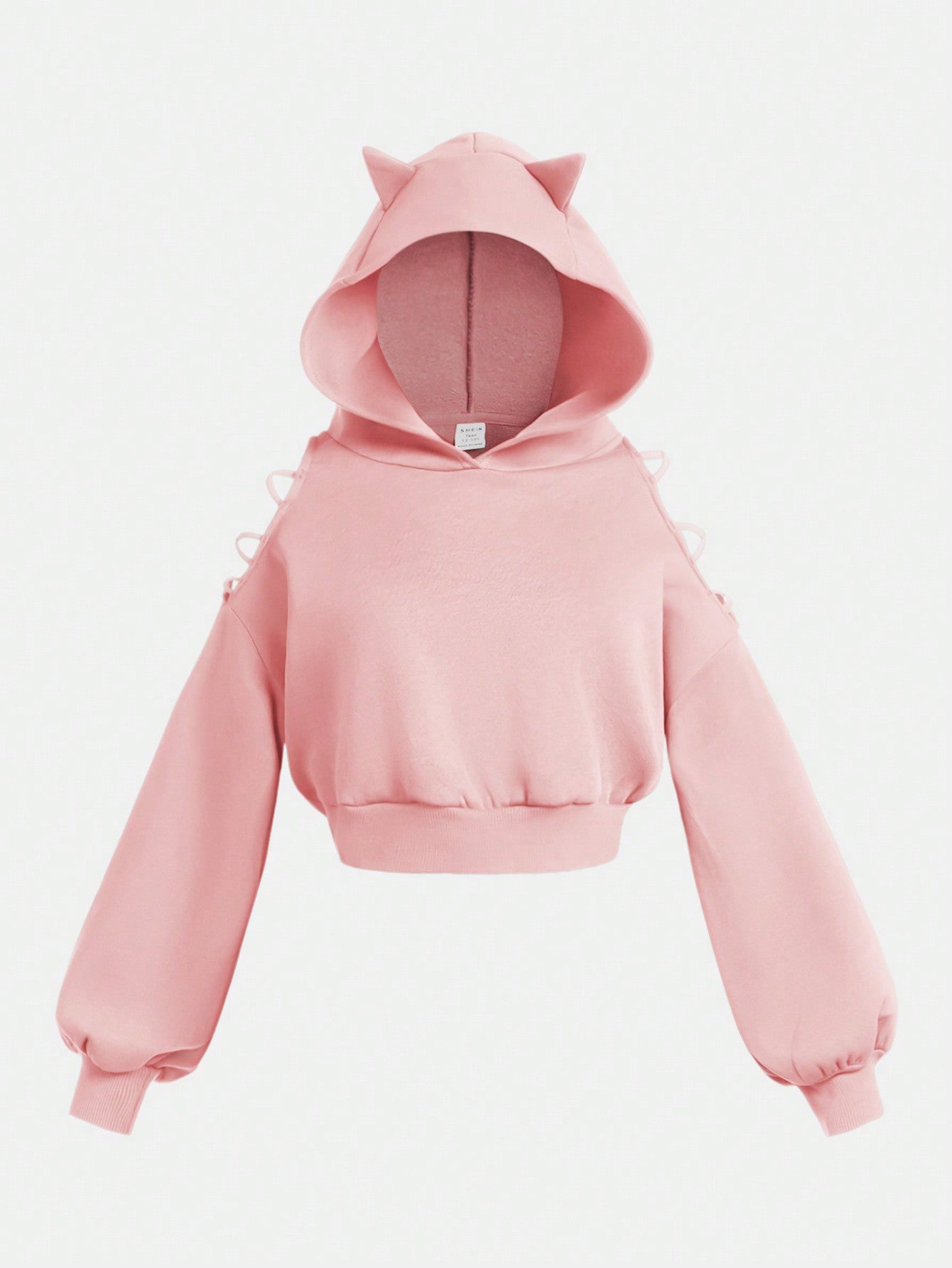 Teen Girl Solid 3D Ear Design Hooded Crop Hoodie