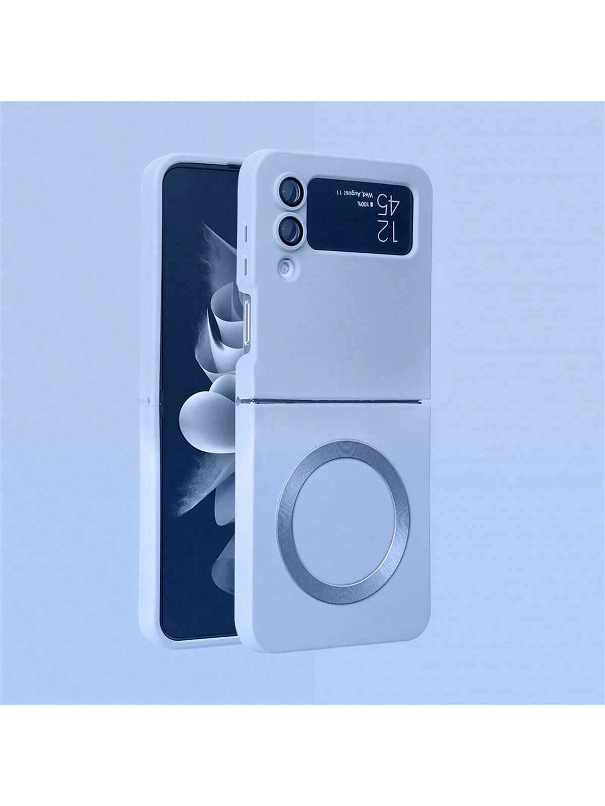 Blue Space Magnetic Adsorption Foldable Spray Painted Metal Liquid Silicone TPU Lens Film Protective Cover, Full Body Anti-Drop Frosted Camera Lens Protection, Non-Yellowing Phone Case For Samsung Galaxy Z Flip 6/Z Flip 5/Z Flip 4/Z Flip 3