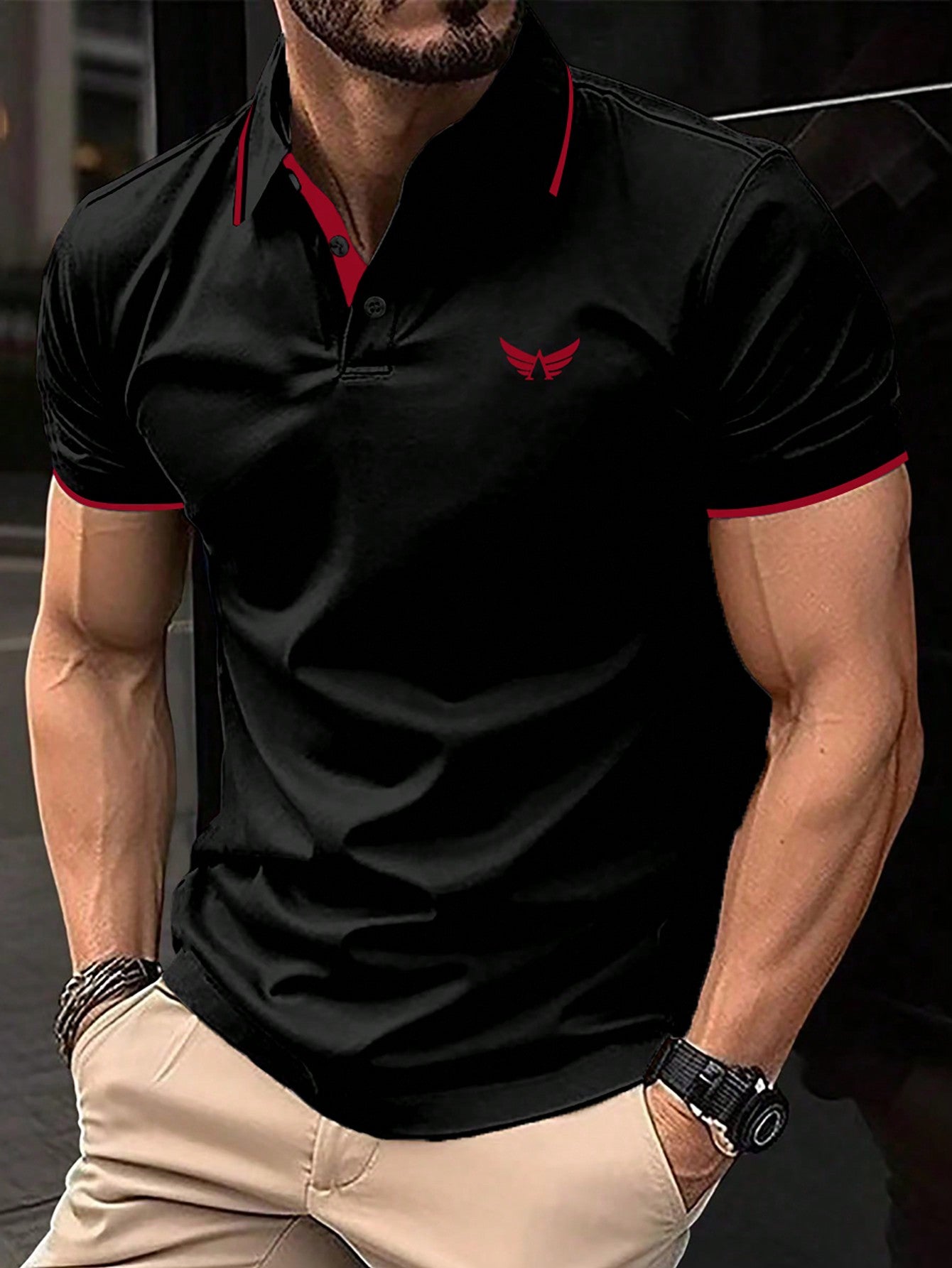 Men's Contrast Color Stitching Trim Short Sleeve Polo Shirt