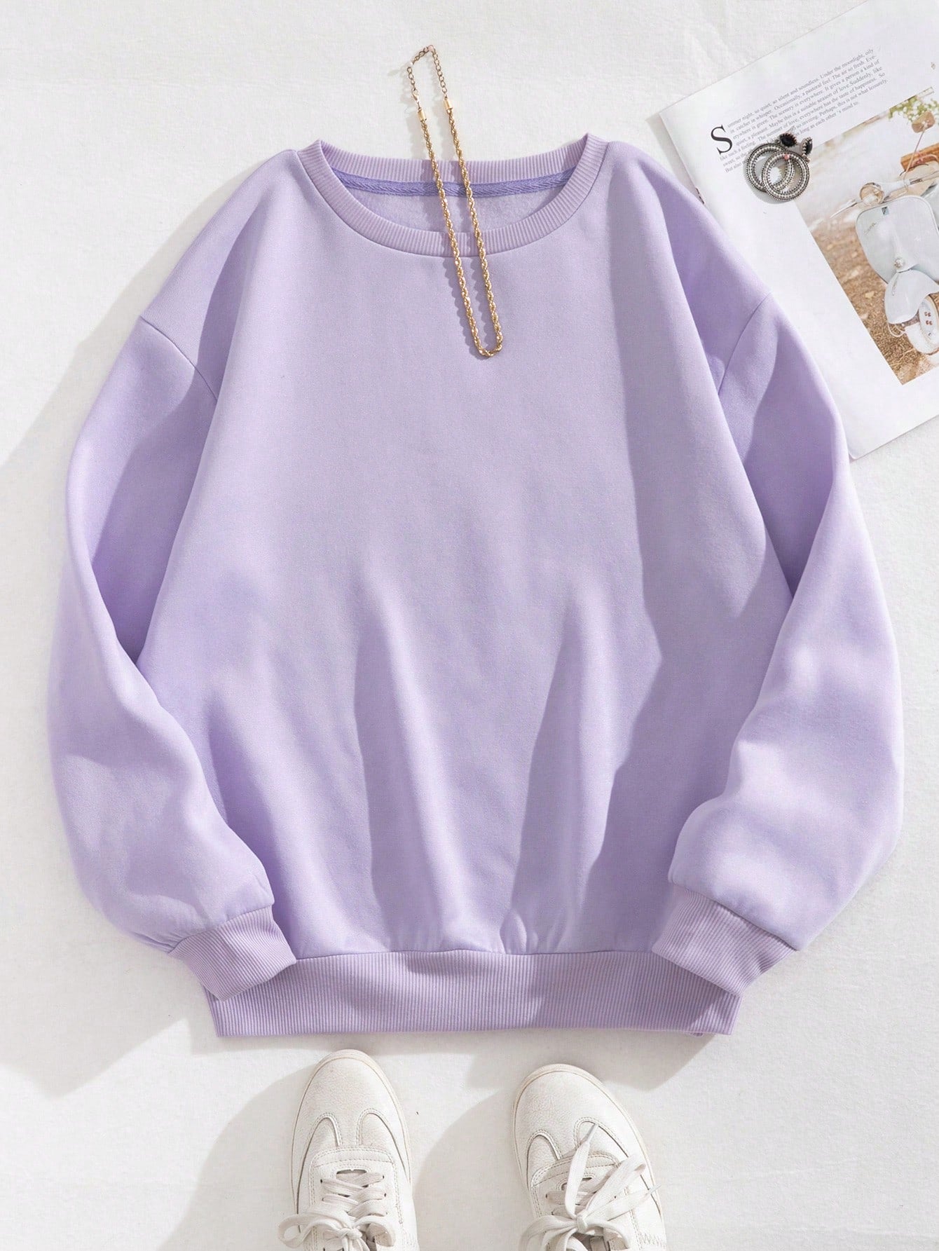 Women's Drop Shoulder Long Sleeve Sweatshirt With Round Neck