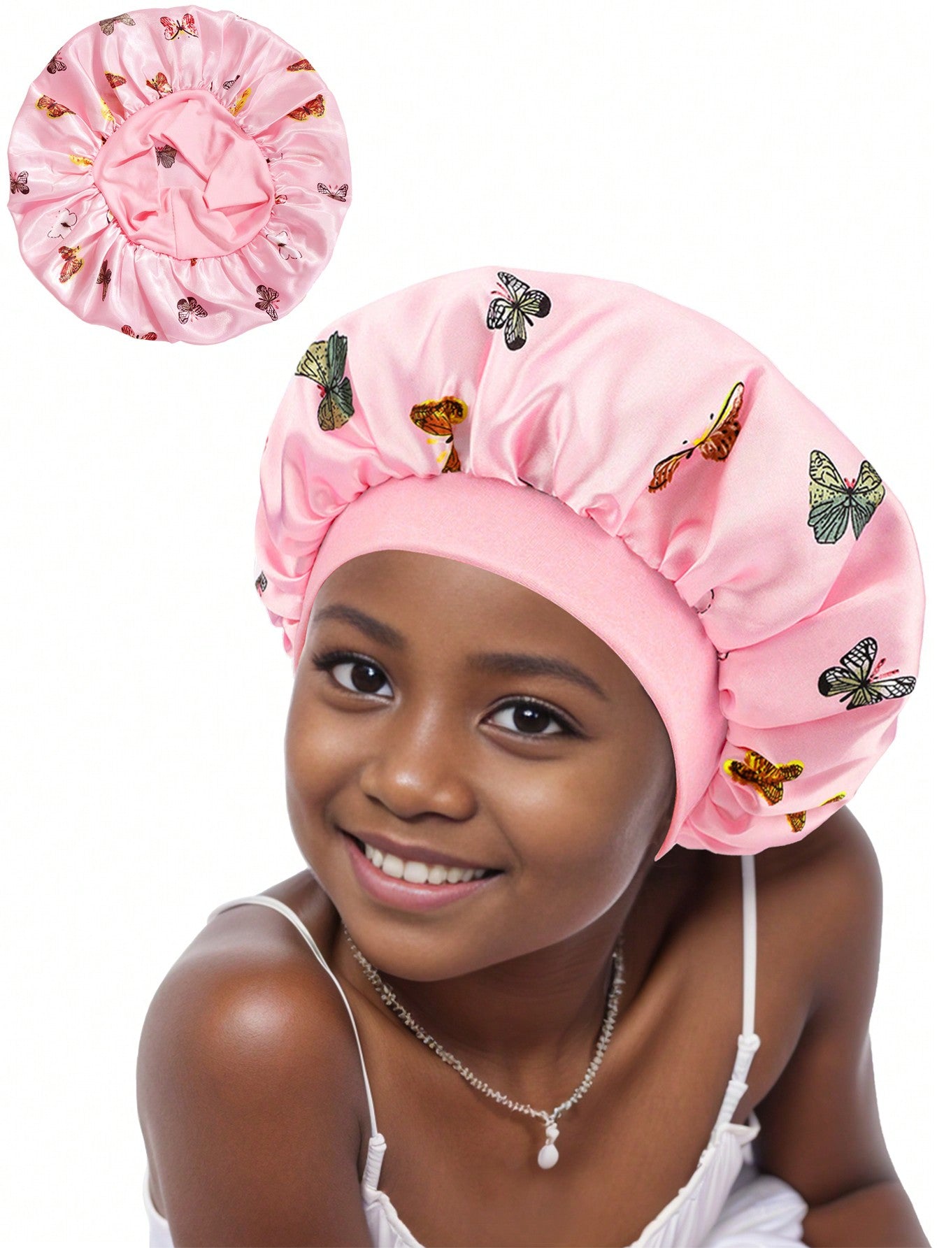 1pc Children's Butterfly Printed Wide Brim Bonnet, Elastic Comfortable Headwear For Daily Use & Sleep