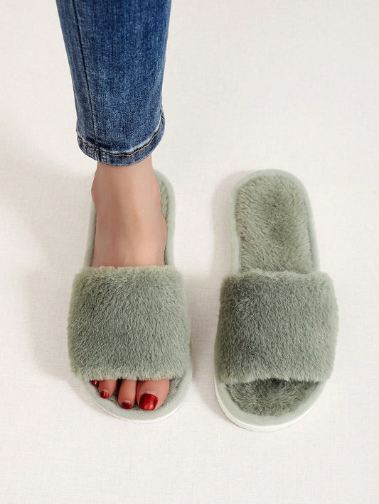 Women's Fluffy Fashionable House Slippers With For Quiet Indoor Floors