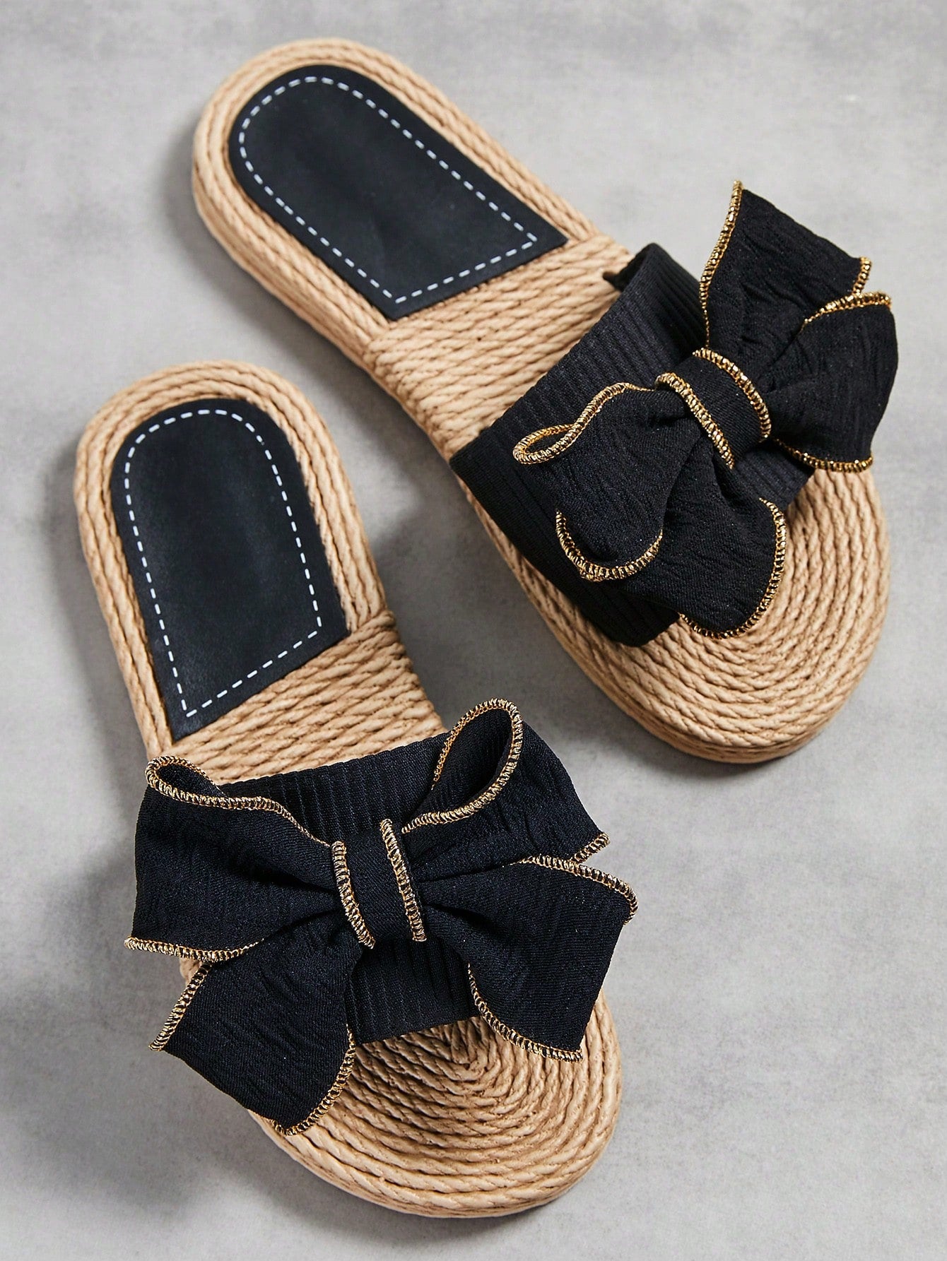 Summer Elegance In Comfort: Women's Bowknot Flat Slide Sandals, Strappy Flats Beach Slips