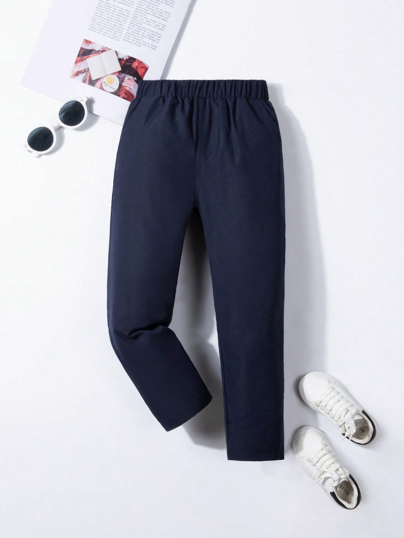 Young Boy Casual All-Match-Style Dark Blue Long Trousers, Suitable For All Seasons And Various Occasions, Classic And Versatile, Comfortable To Wear