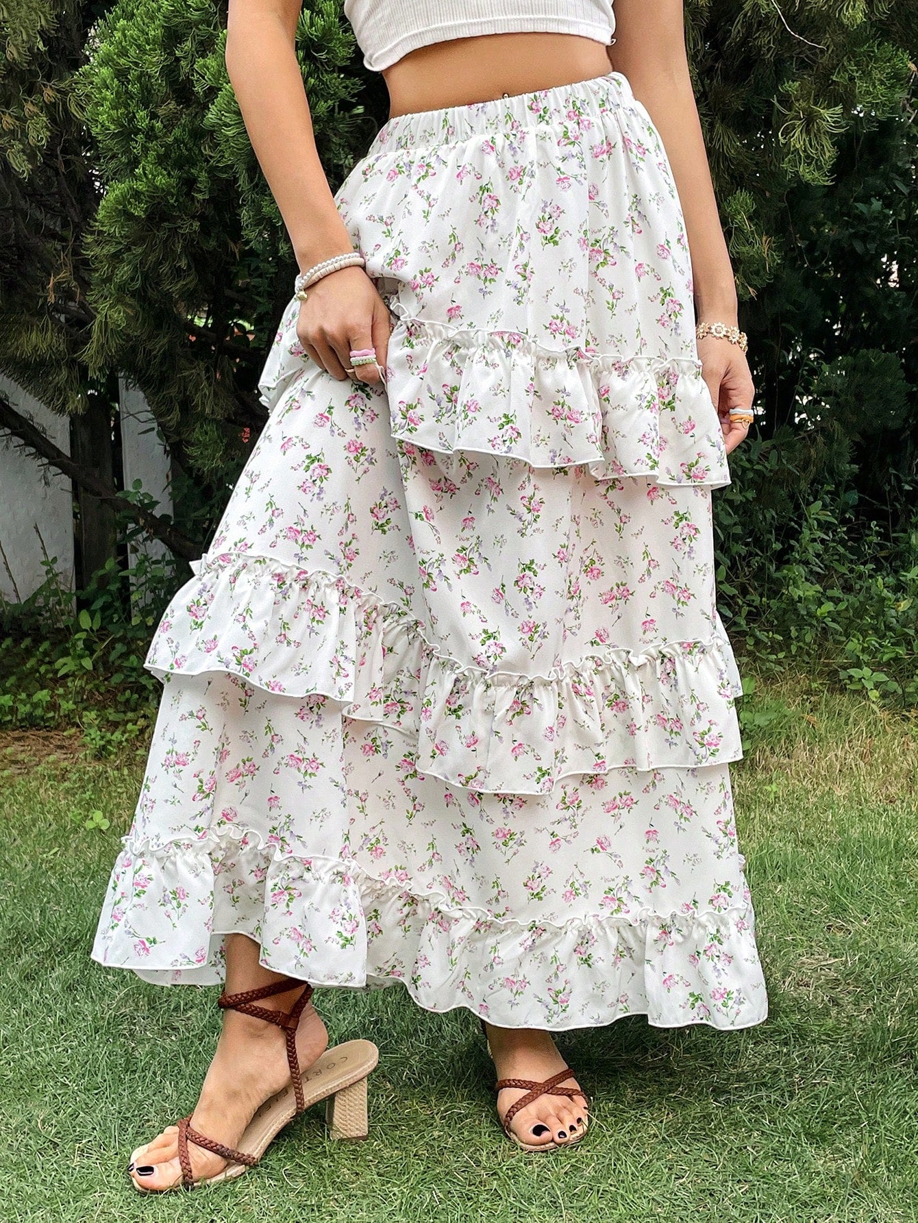 Women's Floral Printed Layered Skirt