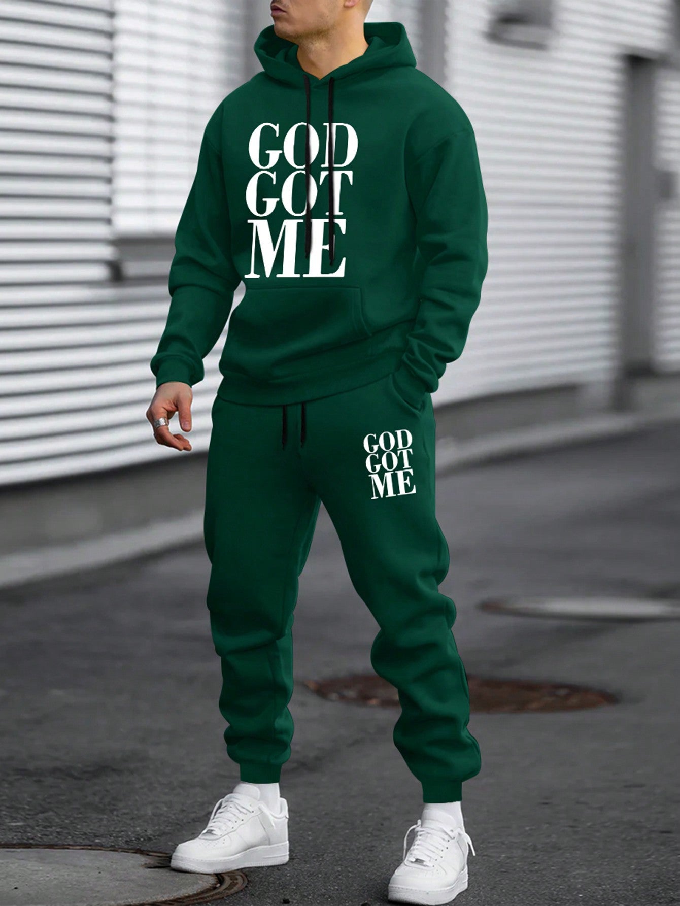 Men's Letter Print Hoodie And Pants Set