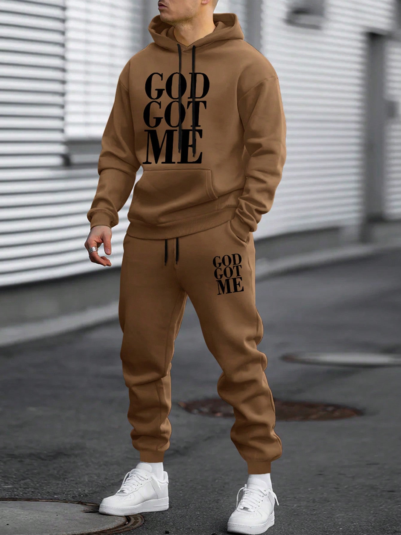 Men's Letter Print Hoodie And Pants Set