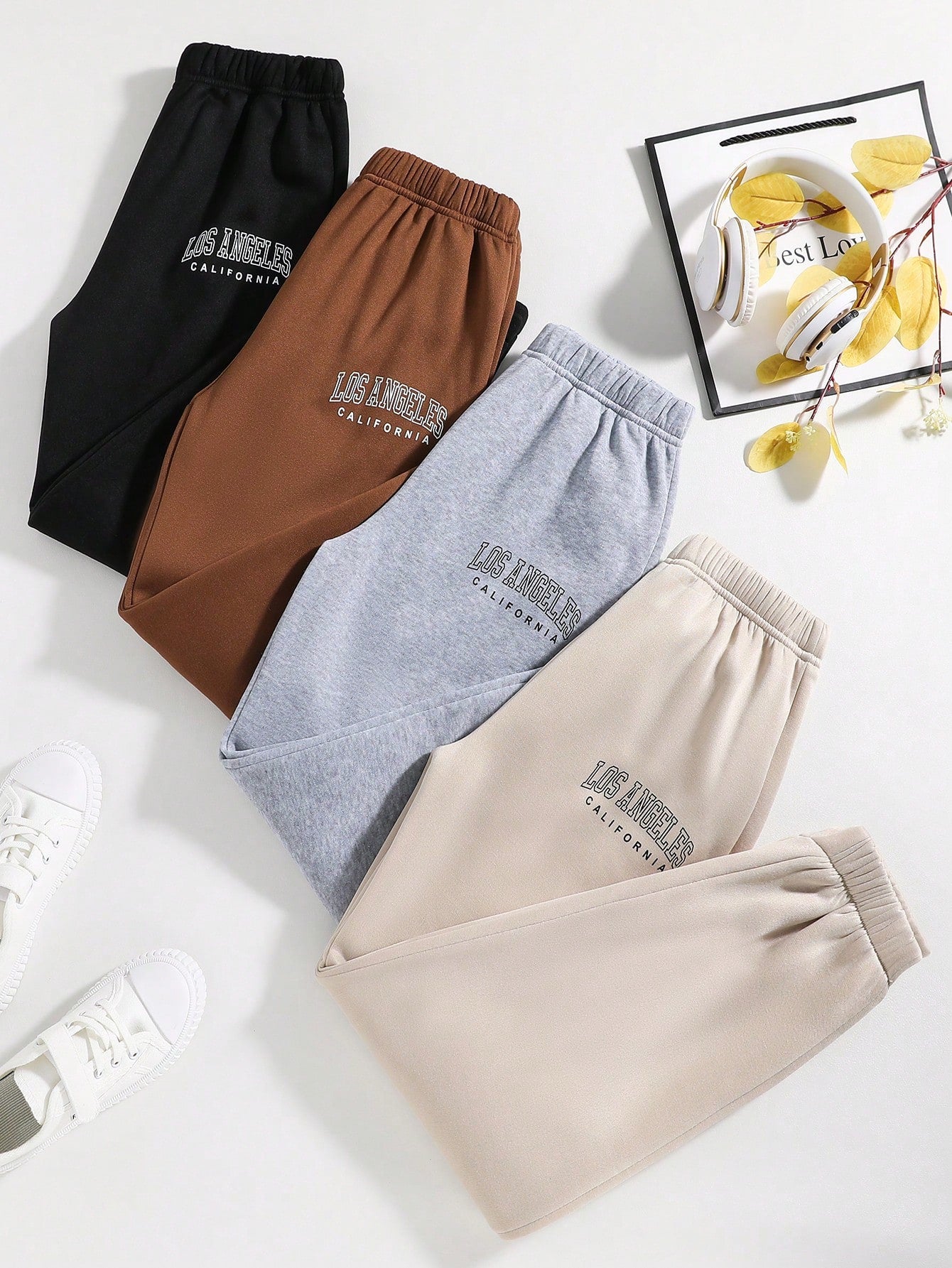 Teen Girls' 4pcs Elastic Waist Letter Print Sweatpants