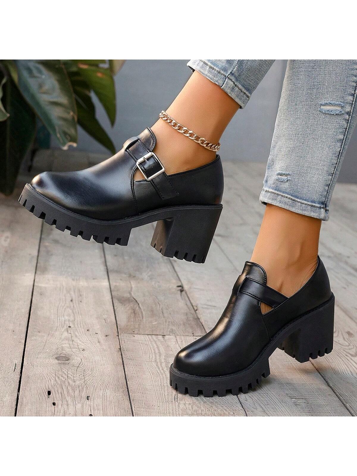 Women's Mary Jane Shoes With Thick Soles, Casual Style, Slip-On, Platform Shoes, College Style, Chunky Heels