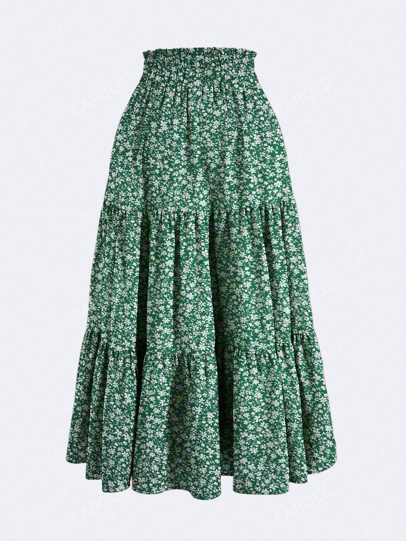 Floral Print Tiered Ruched Elastic Waist Vacation Skirts