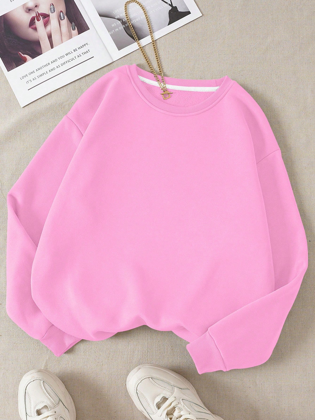 Regular Style Drop Shoulder Thickened Sweatshirt