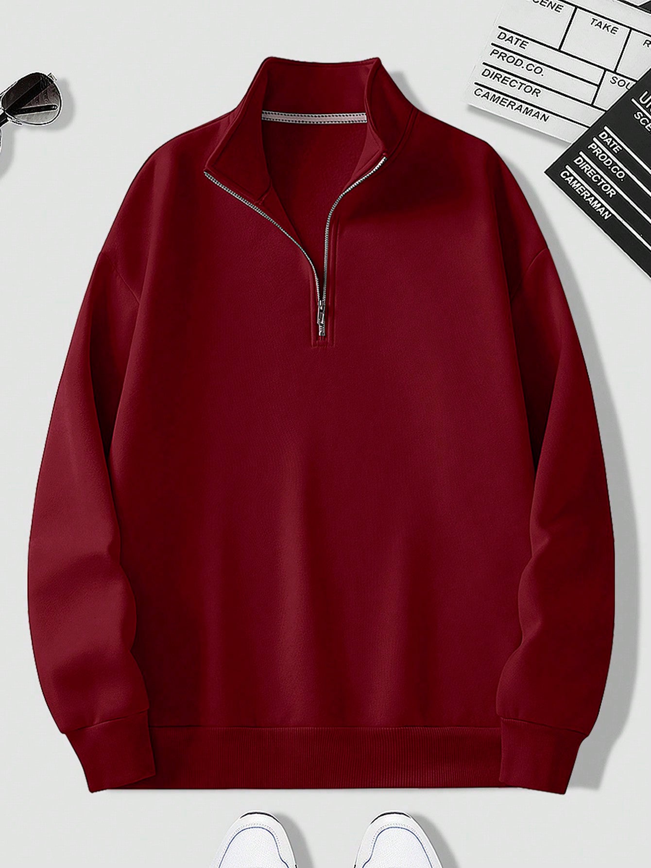 Men's Solid Color Half Zipper Hooded Sweatshirt