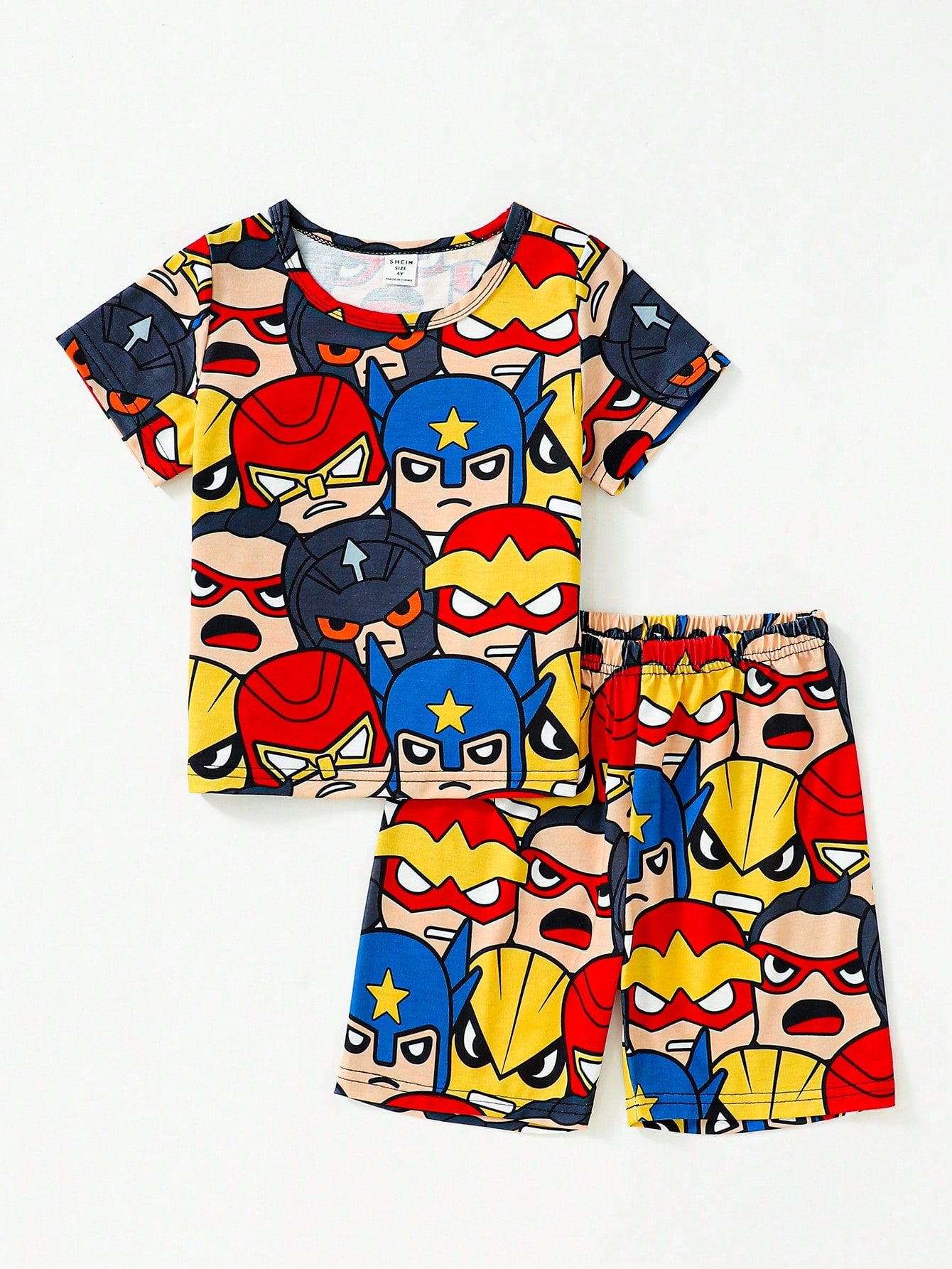 Young Boy Simple Hero Printed Shorts And Short Sleeve Casual 2pcs/Set Home Clothing