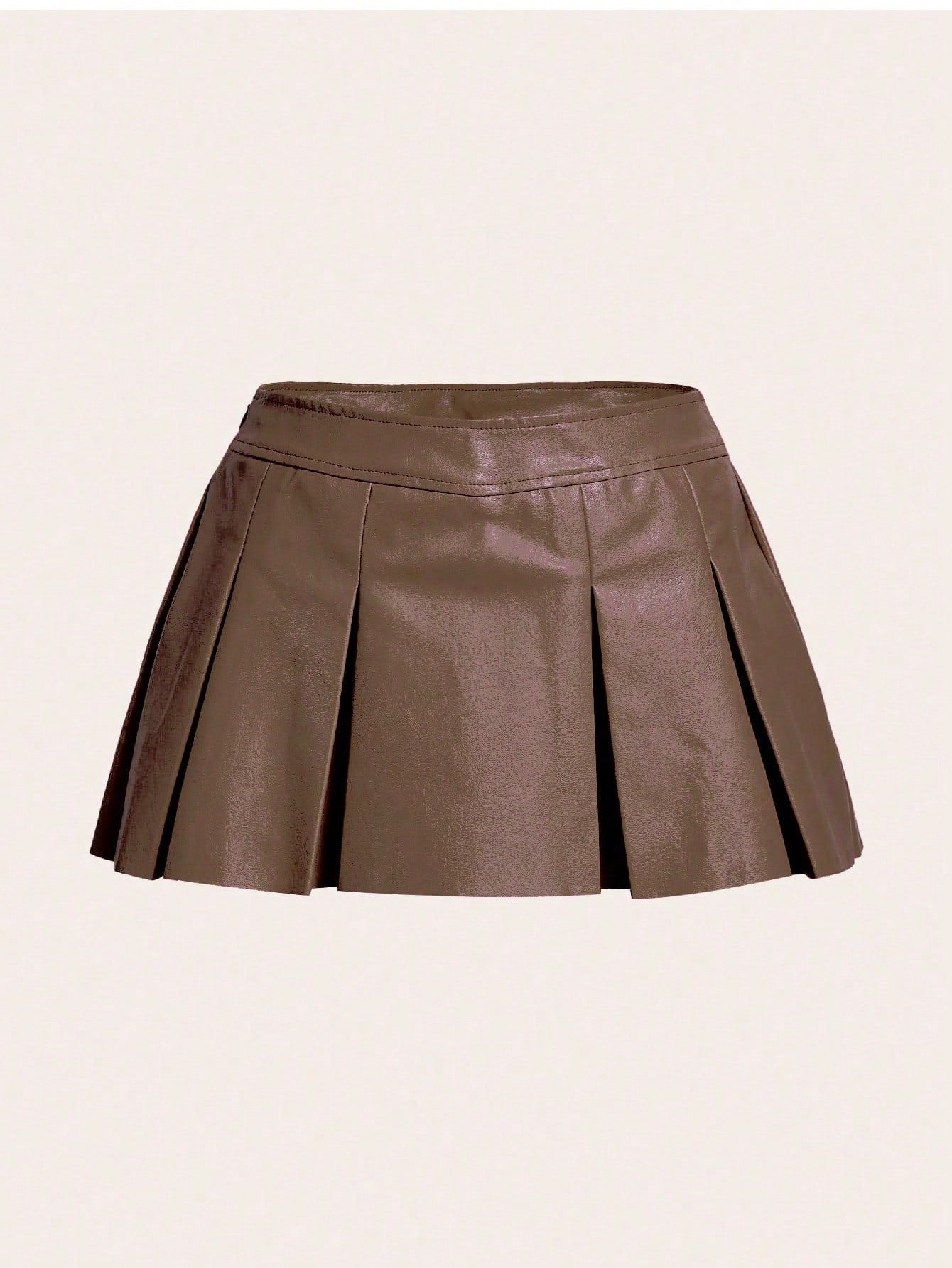 X Antonella Solid PU Leather Pleated Skirt