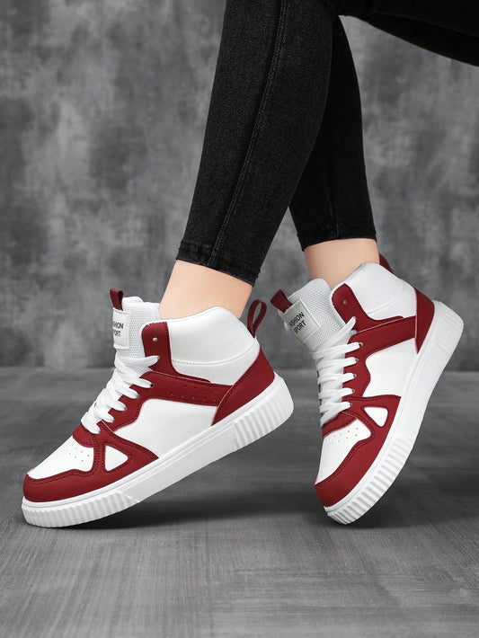 Women's New Casual Color-Blocked Front Lace-Up Fashionable Versatile High-Top Shoes Sneakers Sneakers