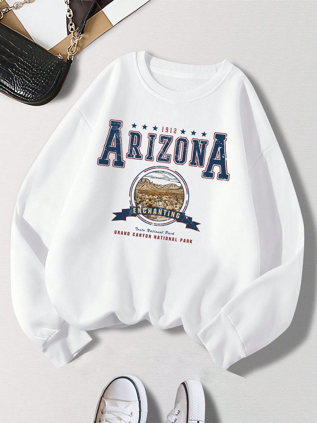 Slogan Graphic Thermal Lined Sweatshirt 1912 ARIZONA ENCHANTING Tonto National Park GRAND CANYON NATIONAL PARK