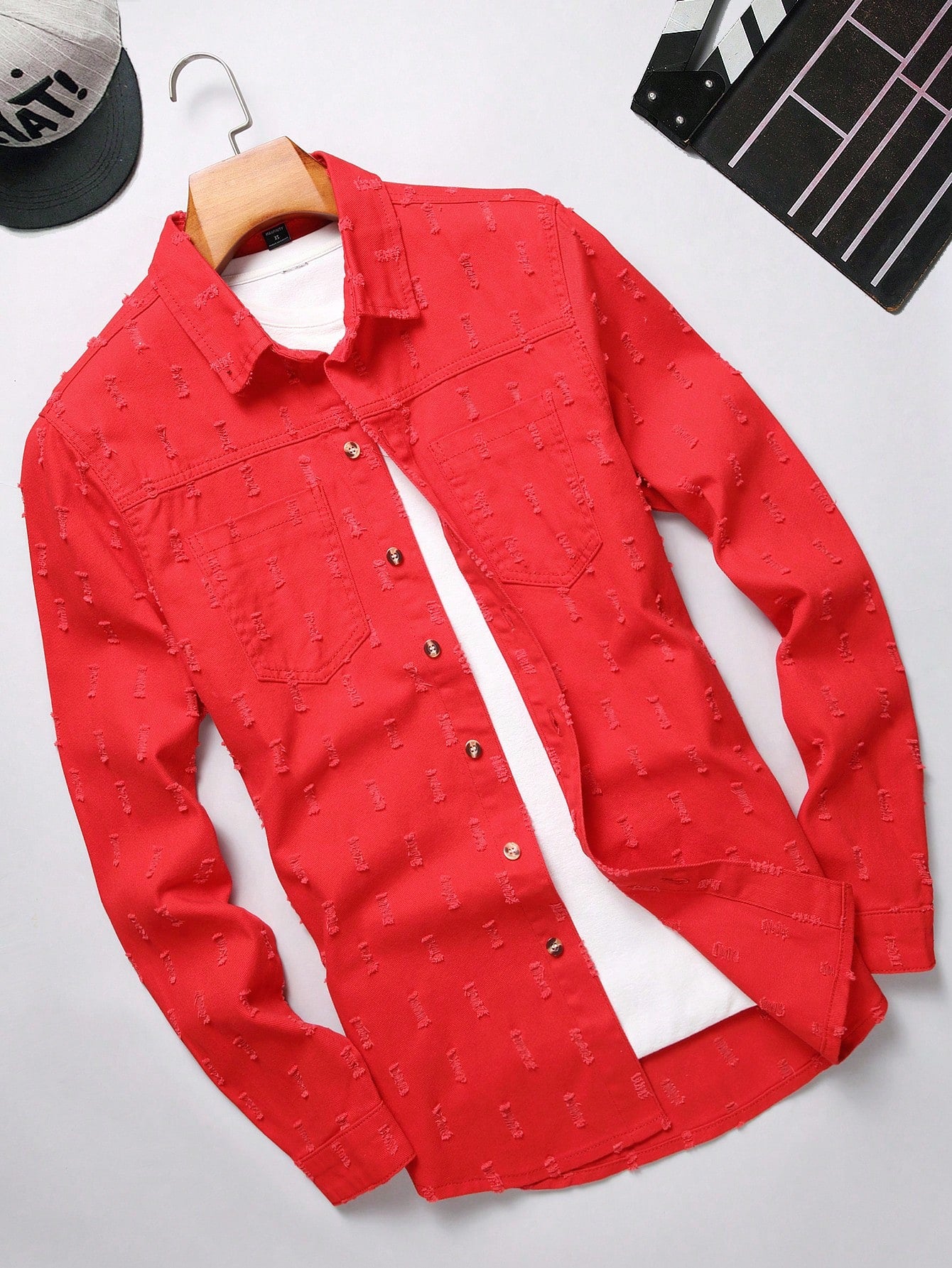 Men Solid Pocket Patched Denim Shirt Without Tee