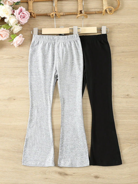 Young Girl 2pcs Knit Bell Bottom Leggings Set For Spring And Autumn