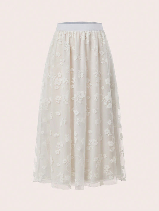 Solid Color Jacquard Tulle Skirt