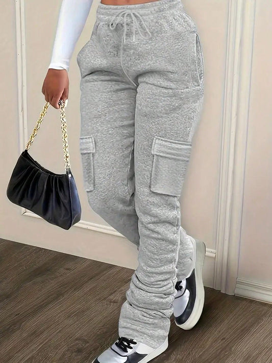 Women's Solid Color Drawstring Waist Sweatpants With Ruched Hem