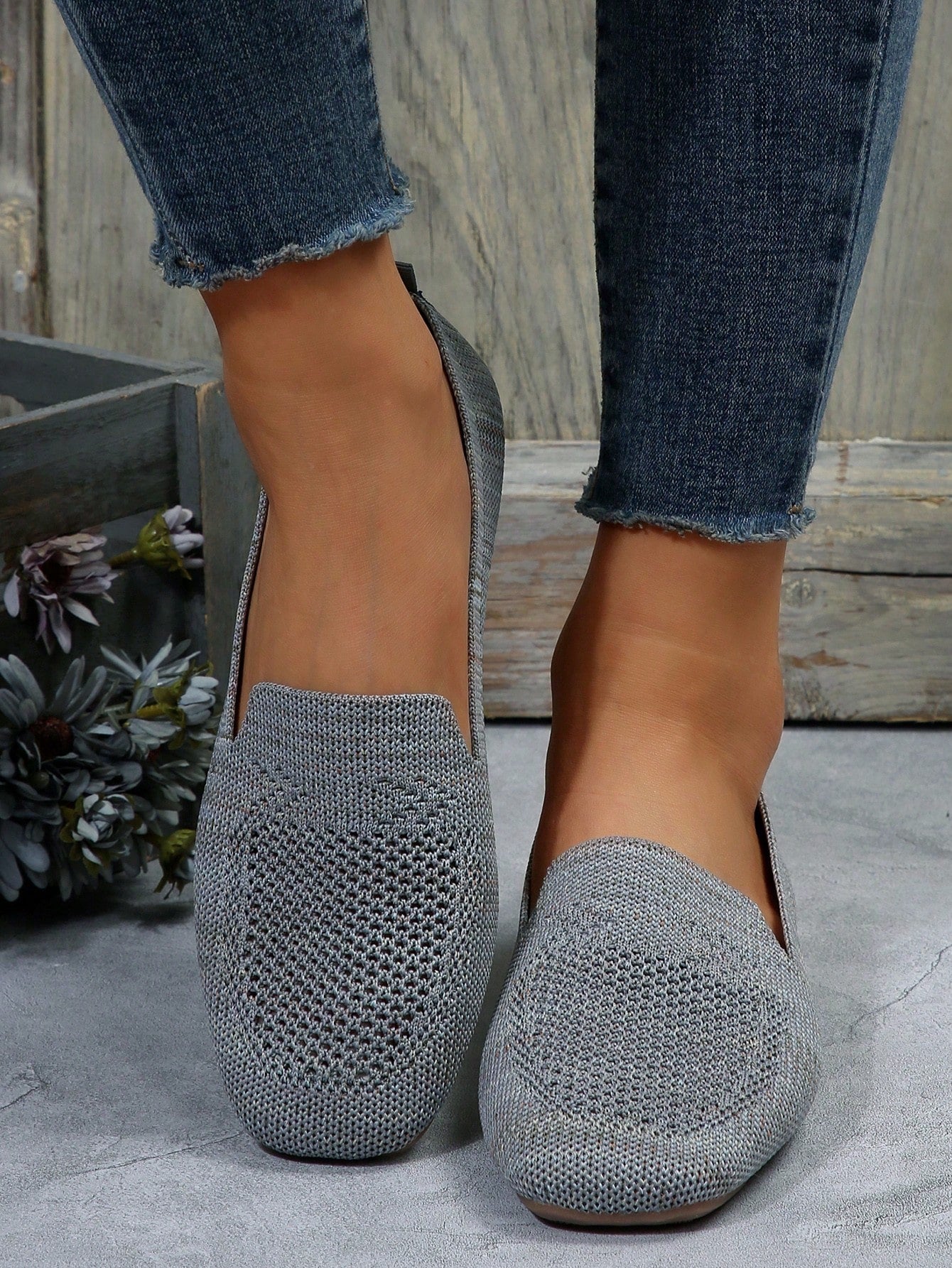 Women's Flat Shoes, Knitted Shoes, Fashion Slip-On Loafers