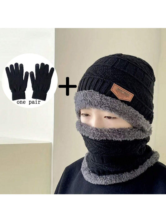 Autumn And Winter Warm 3-Piece Set, Fleece Thickened Winter Cold-Proof Cycling Winter Hat For Boys And Girls Hat & Gloves & Neck Gaiter