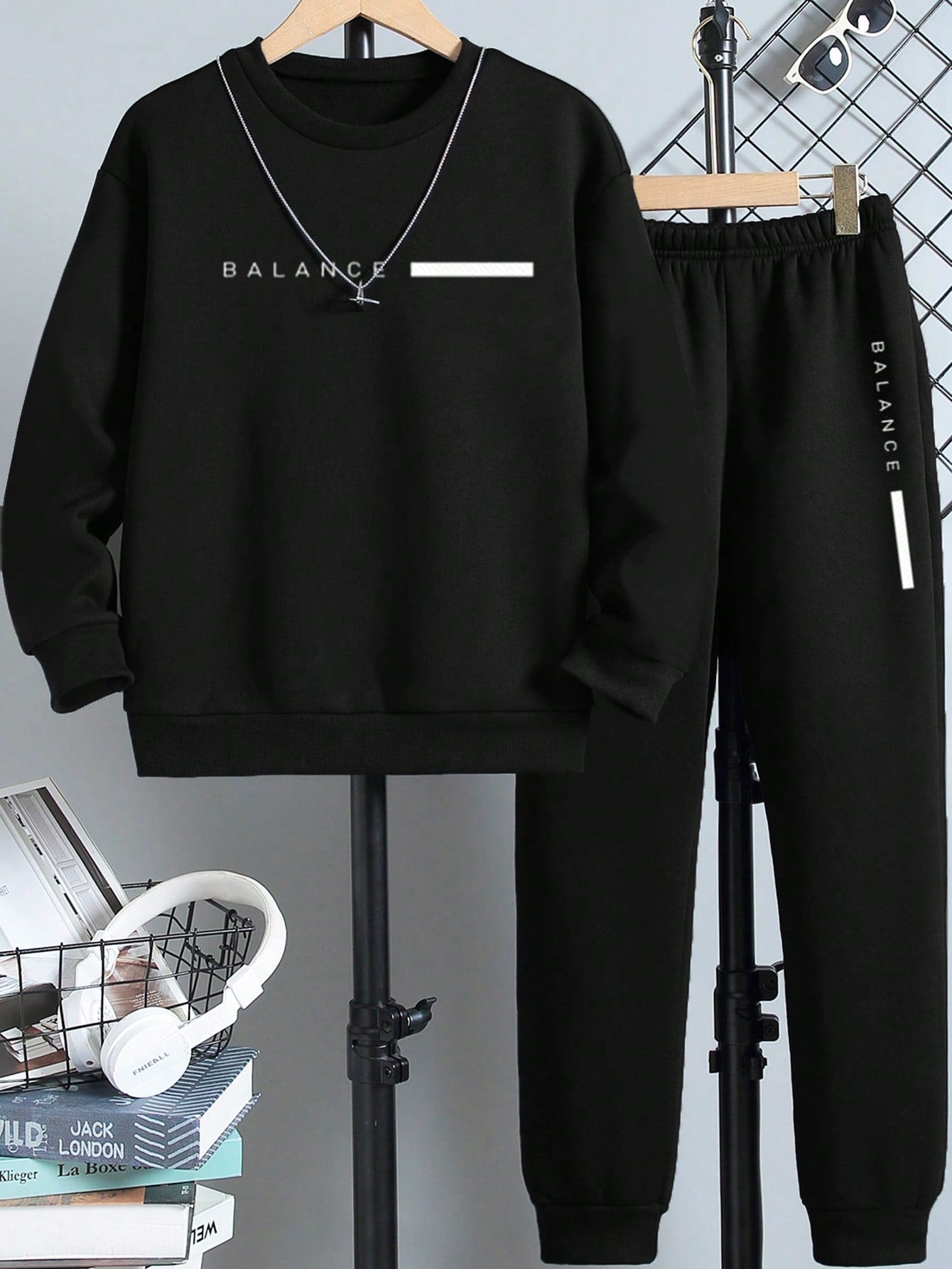 Teen Boys Letter Pattern Sweatshirt And Sweatpants Two-Piece Set