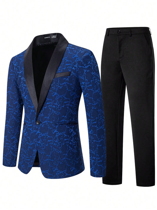 Men's Patchwork Lapel Single Breasted Suit With Pants