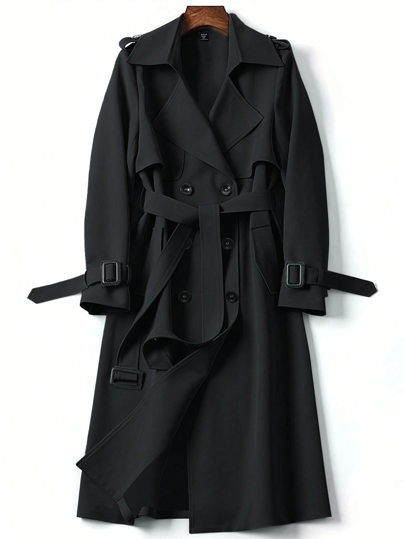 Plus Size Solid Color Turn-Down Collar Double Breasted Trench Coat