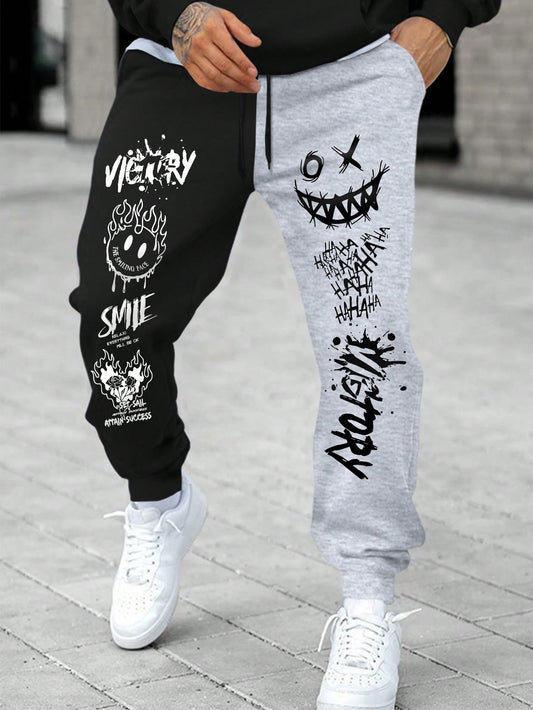 Men's Sweatpants With Letter Emoticon And Color Block