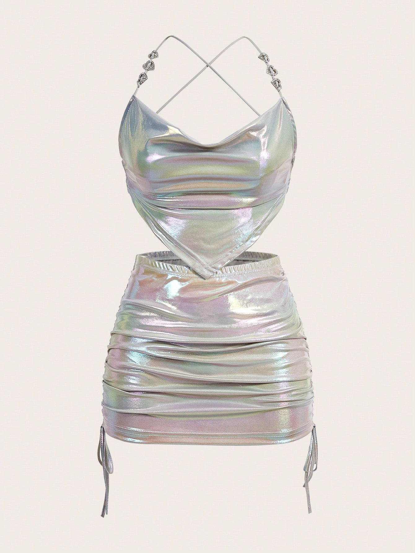 X Breakaway Holographic Hanky Hem Cami Top & Drawstring Side Skirt