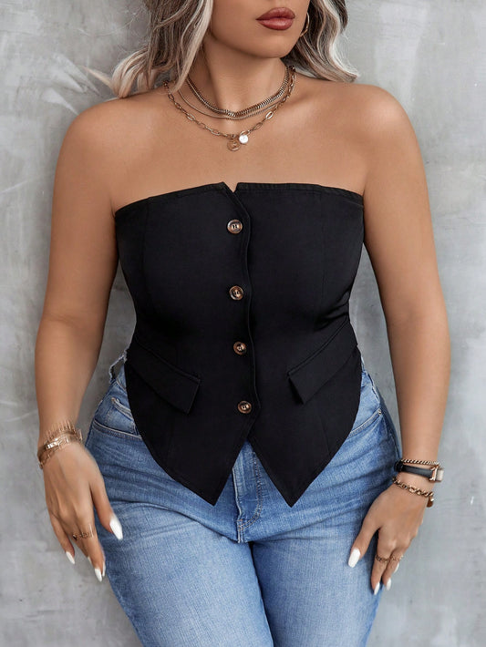 Plus Size Women's Single-Breasted Strapless Top