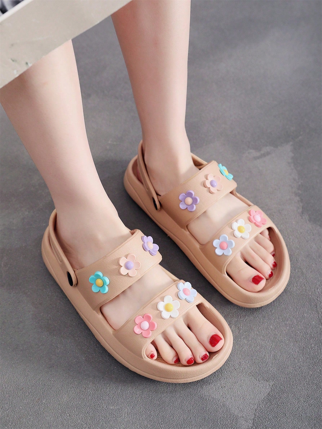 Women's Cute Flower Decor Non-Slip Slides, Indoor EVA Soft Sole Home Slippers, Women's Footwear