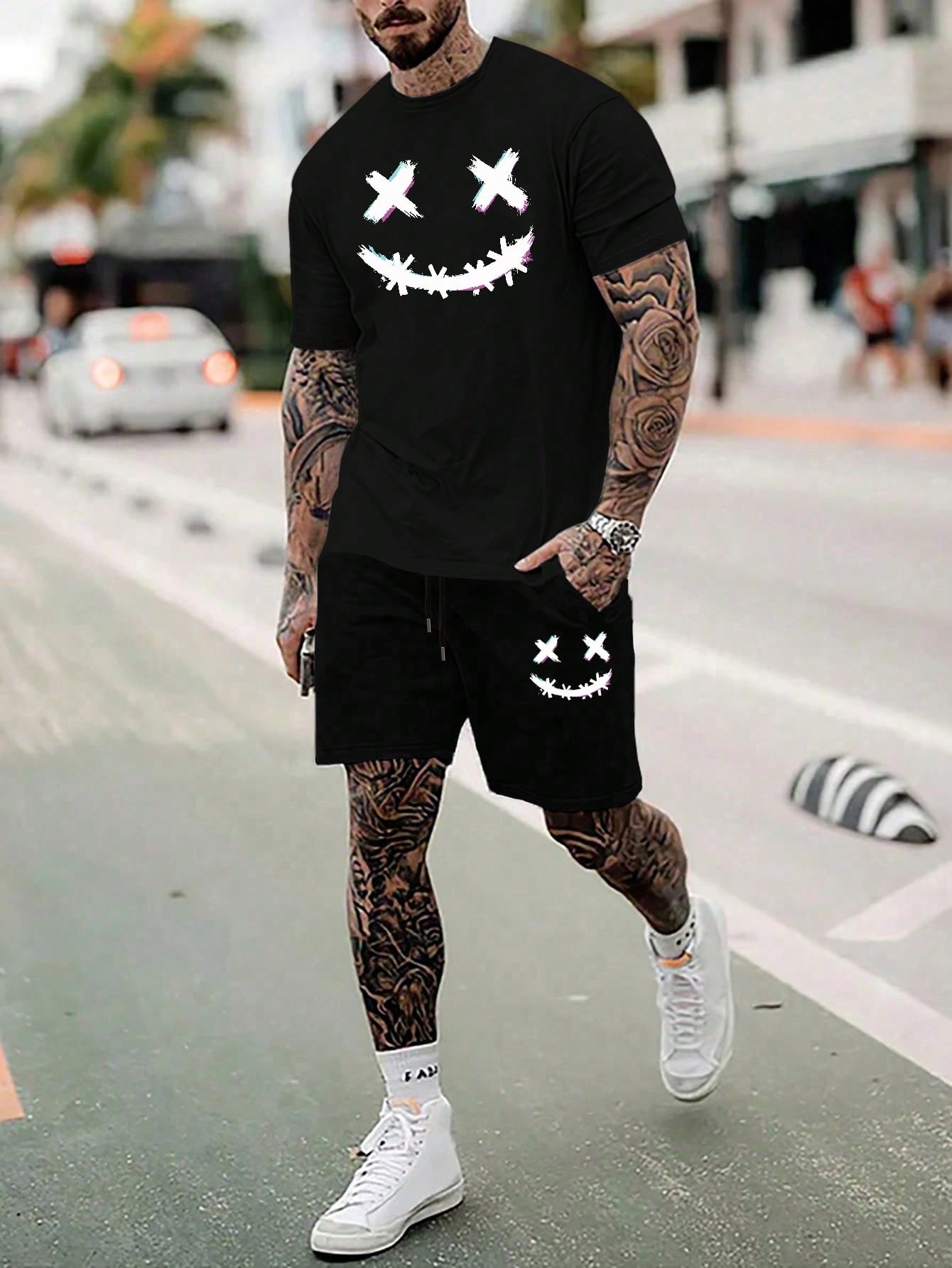 Men's Cartoon Printed T-shirt And Shorts